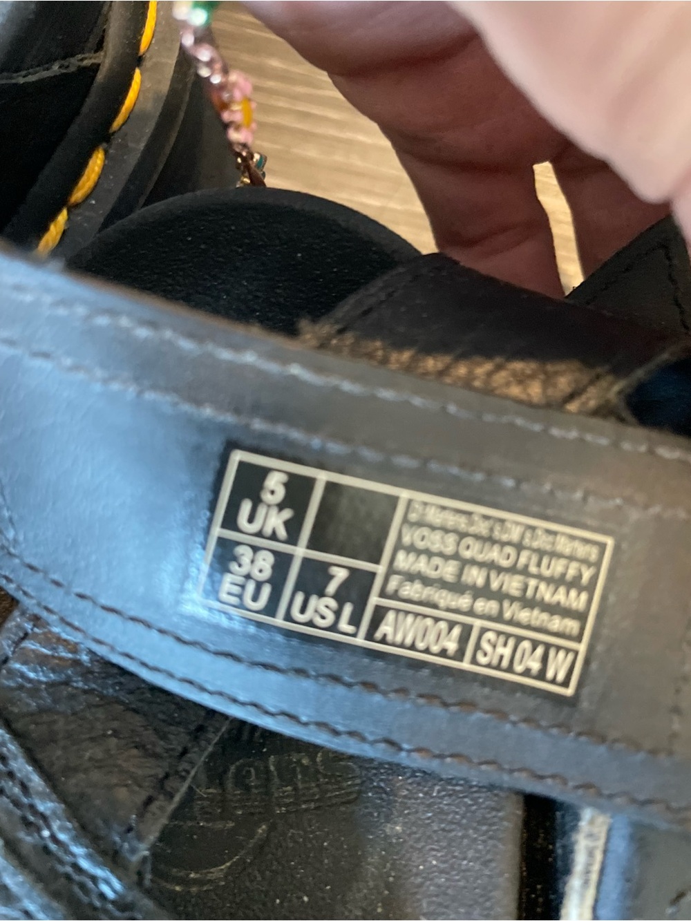 Dr. Martens Black Furry Platform Sandals with Yellow Stitching - Picture 4 of 10